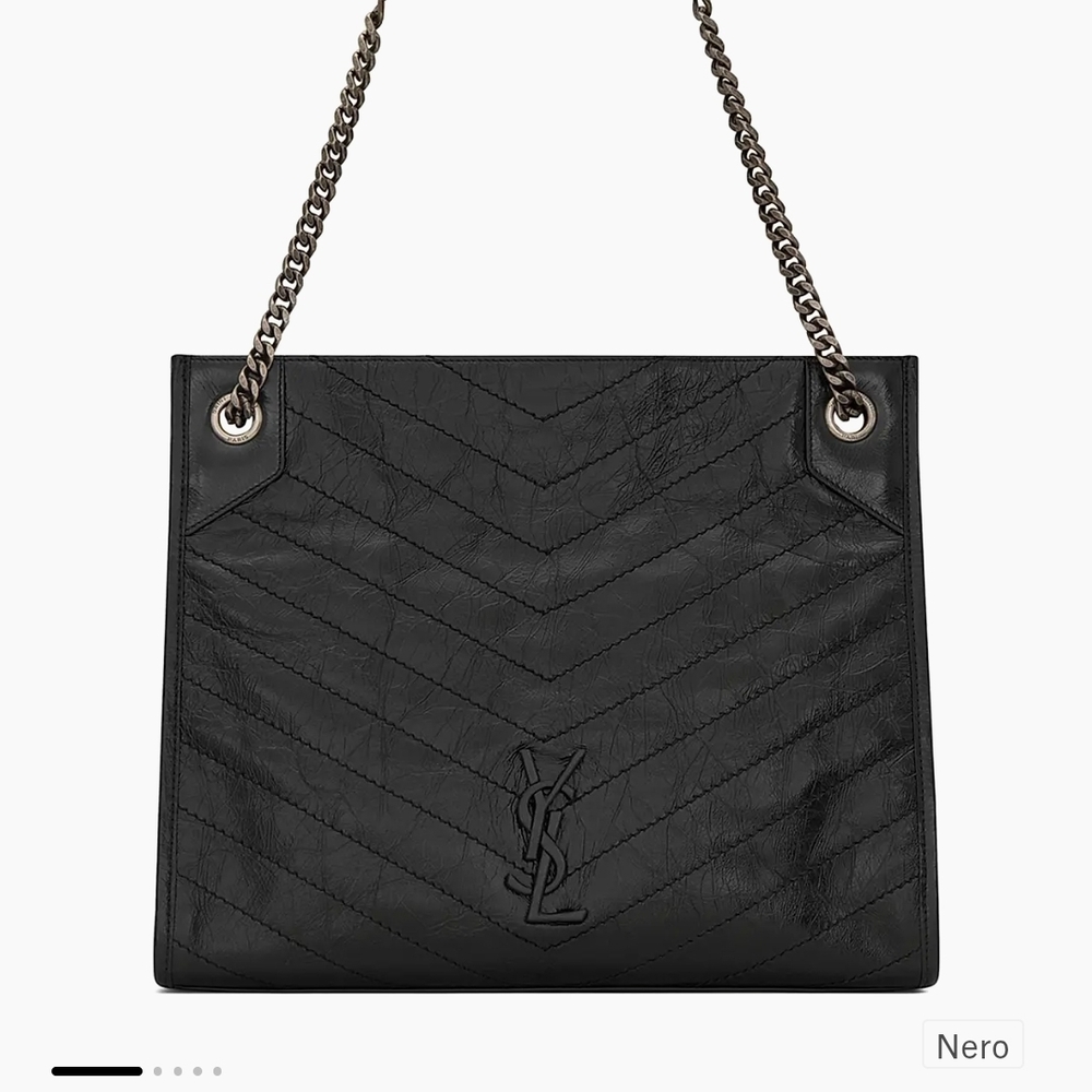 SAINT LAURENT Niki medium quilted crinkled-leather tote.